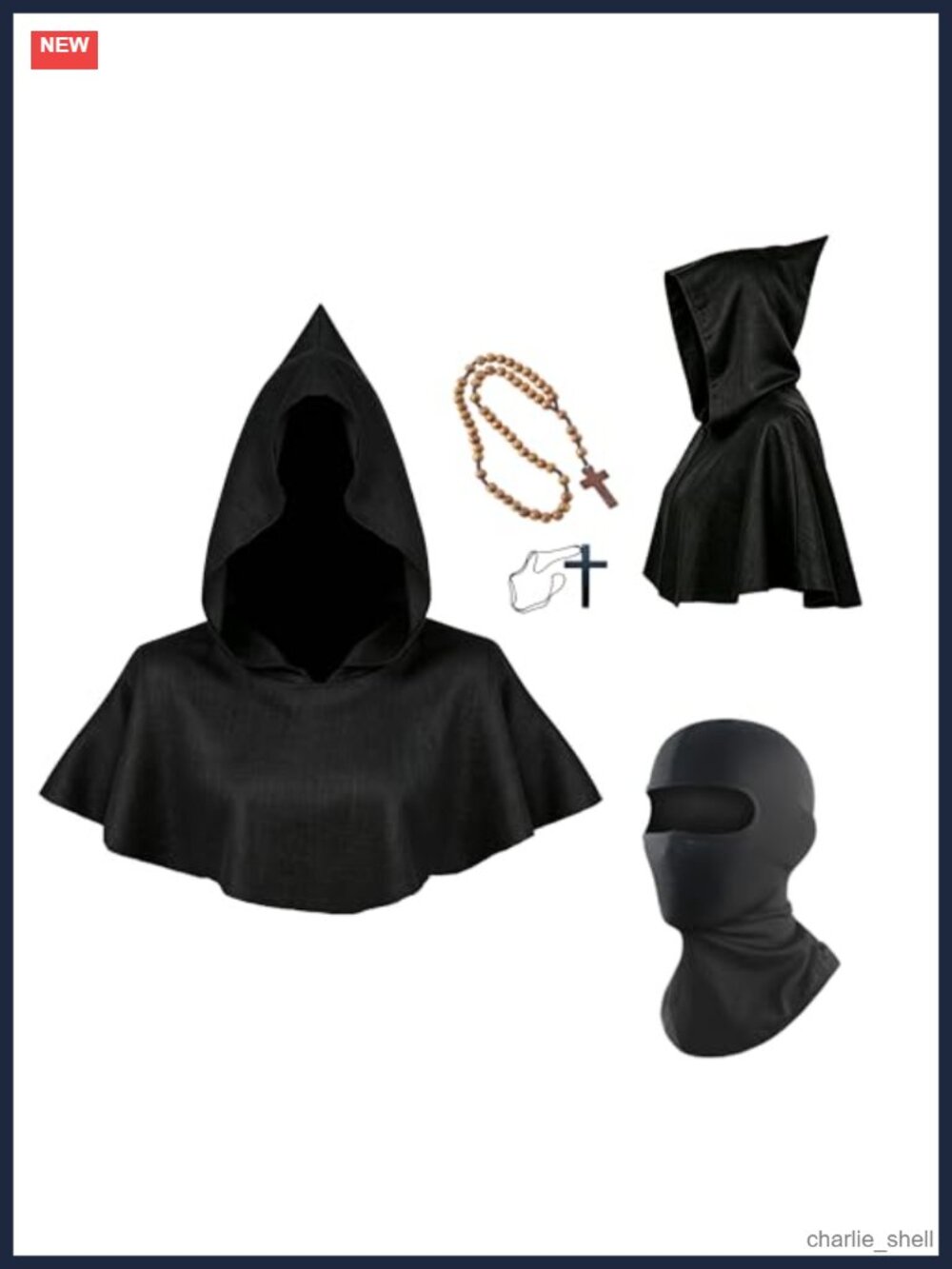 Halloween Hooded Cloak Cosplay Costume Cape Poncho with Mask Necklace Bracelet